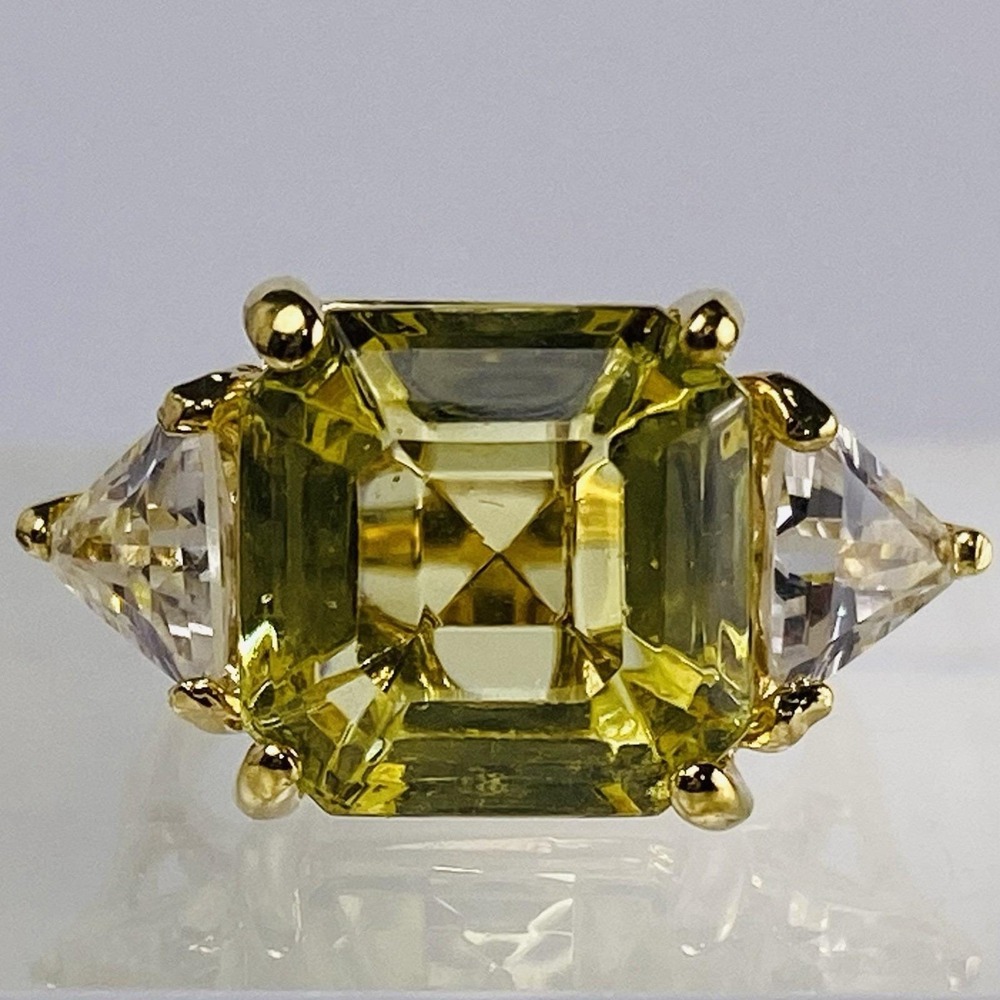 VTG Kenneth J Lane 3 StoneYellow Clear Trapezoid Goldtone Womens Cocktail Ring 6